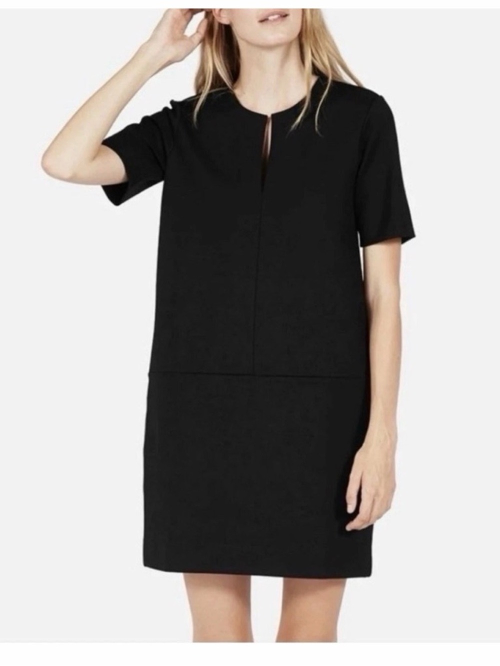 Everlane Minimalist Capsule Black Dress - The Ponte Short Sleeve Mini Dress - Picture 1 of 10